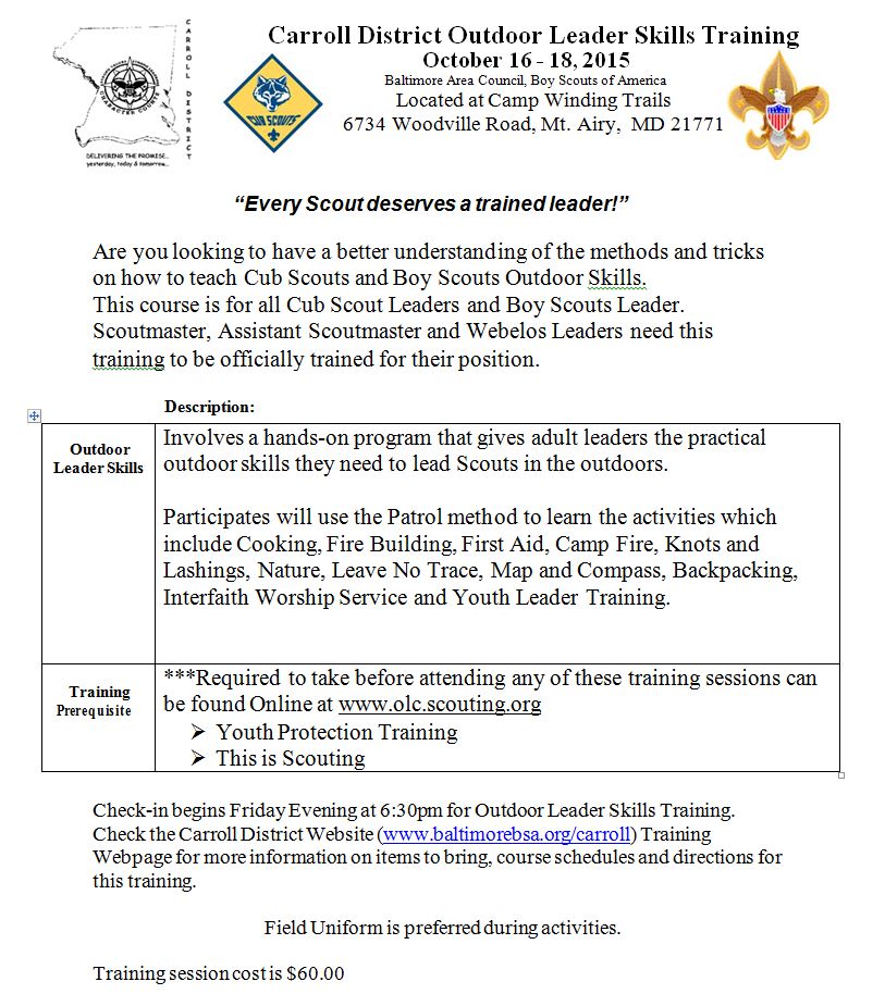 Training Introduction To Outdoor Leader Skills Registration Link S11