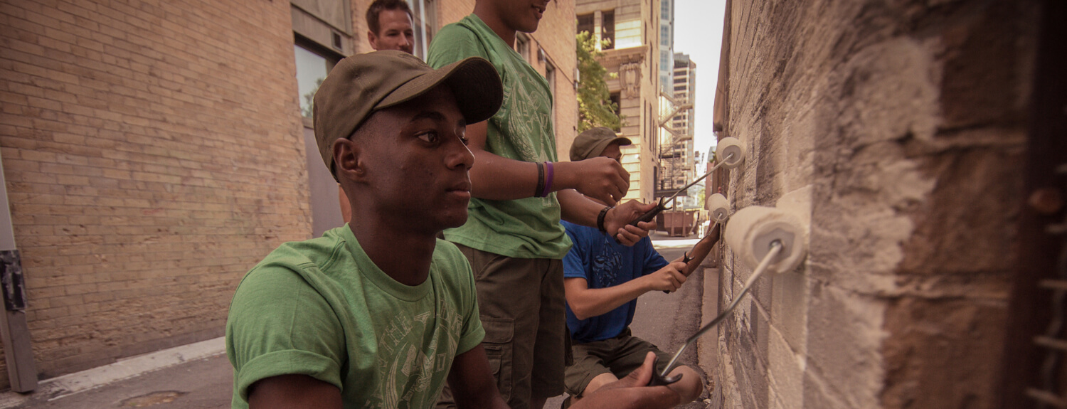 Scouts completing a service project