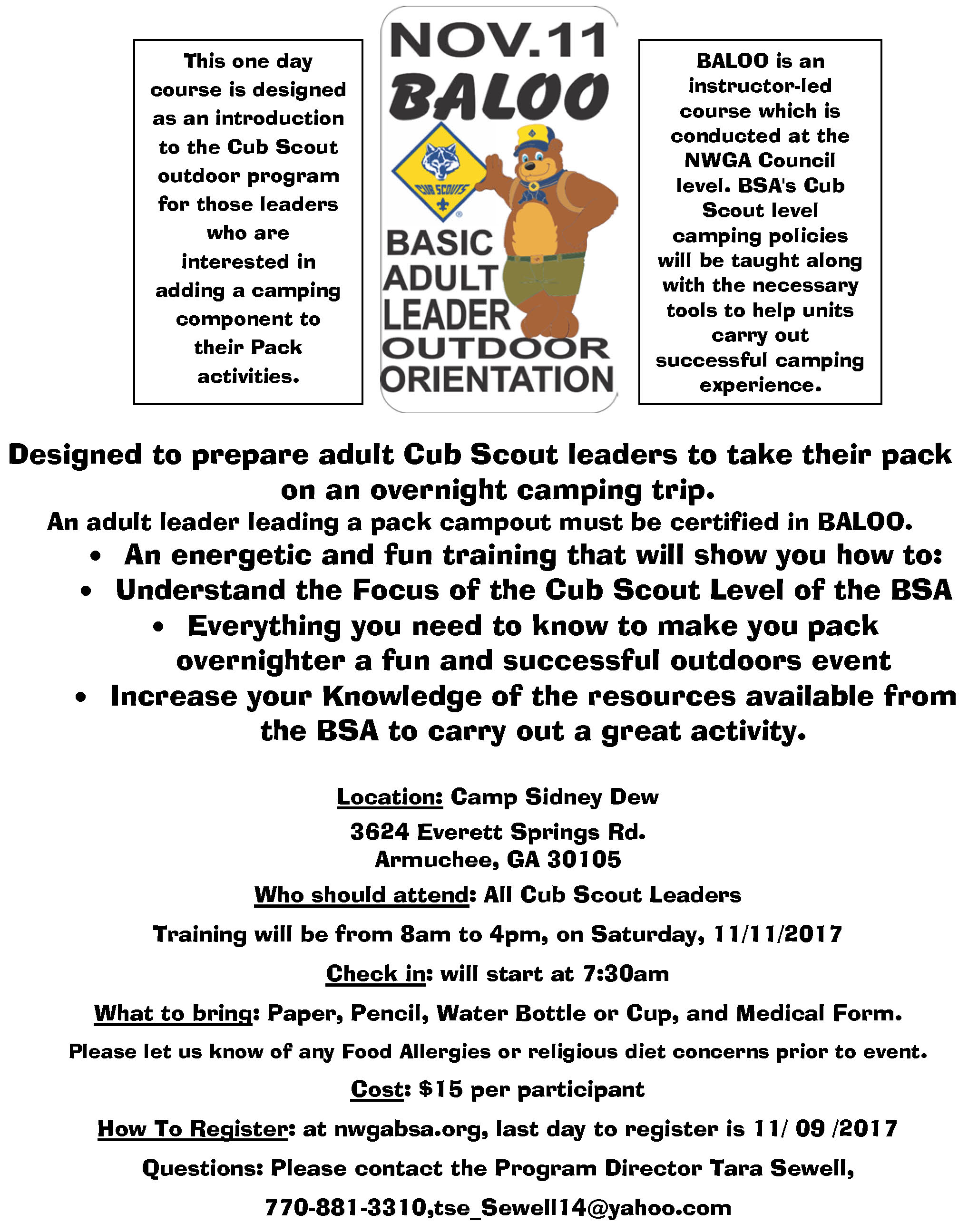 Basic Adult Leader Outdoor Orientation (BALOO) 2017